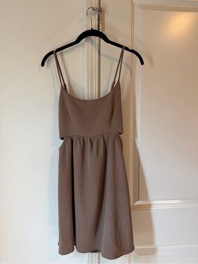 Adjustable-Strap Mini Dress in Taupe